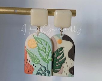 Acrylic Monstera Leaf Earrings