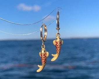 14K Gold Plated Unique Koi Fish Earrings
