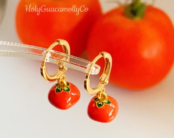 Dainty Tomato Huggie Earrings