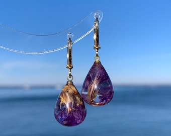 Unique Preserved Purple Floral Earrings