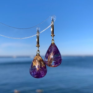 Unique Preserved Purple Floral Earrings