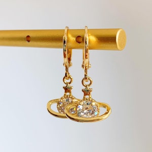 14K Gold Plated Dainty Planet Huggie Earrings