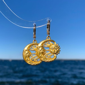 14K Gold Plated The Sun and Moon Huggie Earrings
