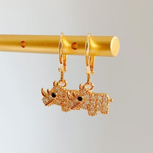 Dainty Rhino Huggie Hoop Earrings