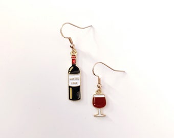 Unique Red Wine and Glass Earrings