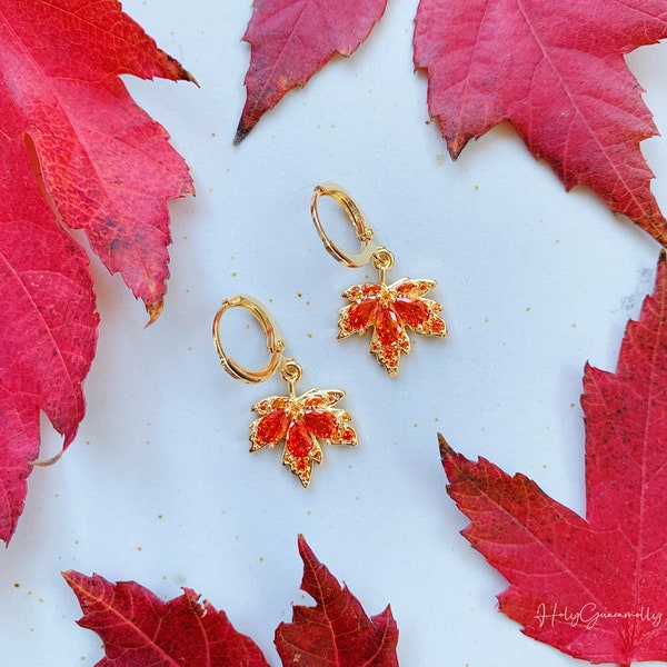 Dainty Autumn Leaf Hoop Earrings