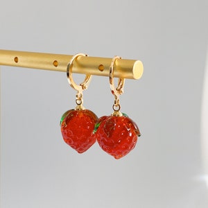 Dainty Glass Bead Strawberry Earrings