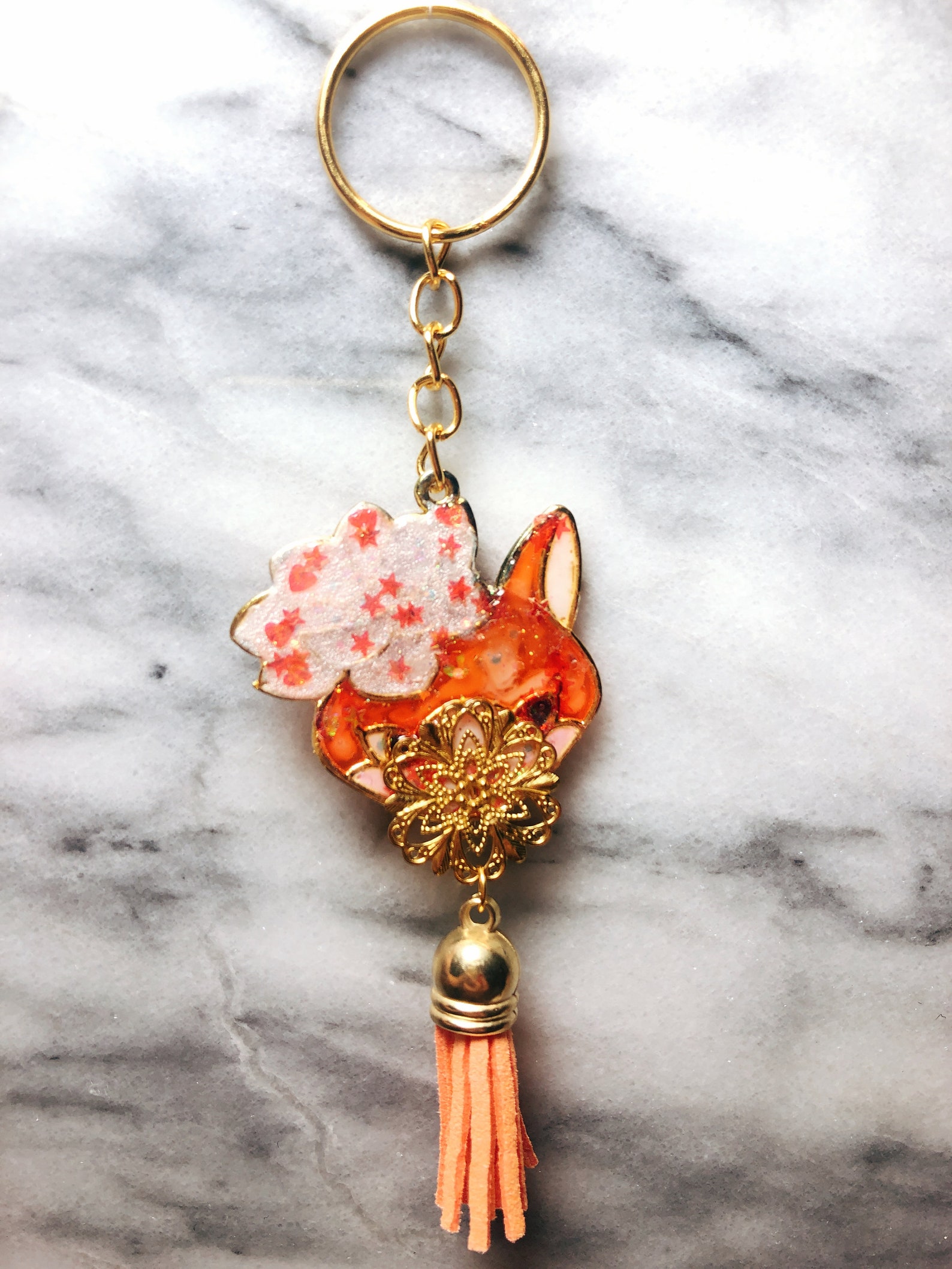 Lotus Fox Keychain Charm / Kitsune Phone Grip Purple Etsy