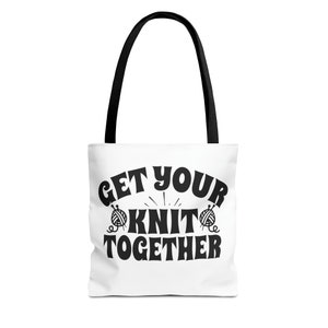 Knitting tote bag, knitting project bag, project bags, gift or knitter, yarn bag, Get your knit together, Canvas Tote Bag, Reusable Bag