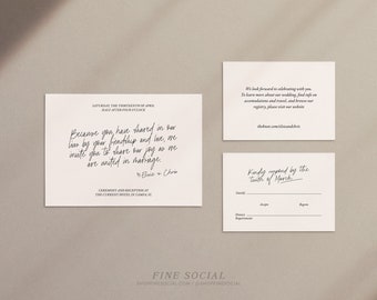 Modern Minimal Typographic Invitation Suite/Custom Printable Invitation/Simple RSVP and Details Card For Contemporary Micro Wedding