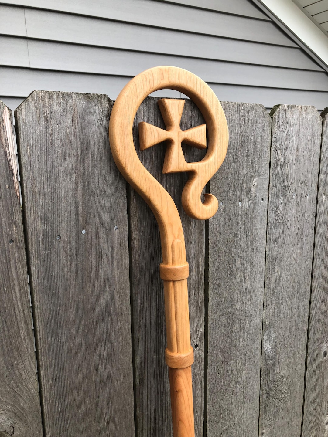 Crozier With Cross Staff - Handcrafted From Cherry Wood - 72