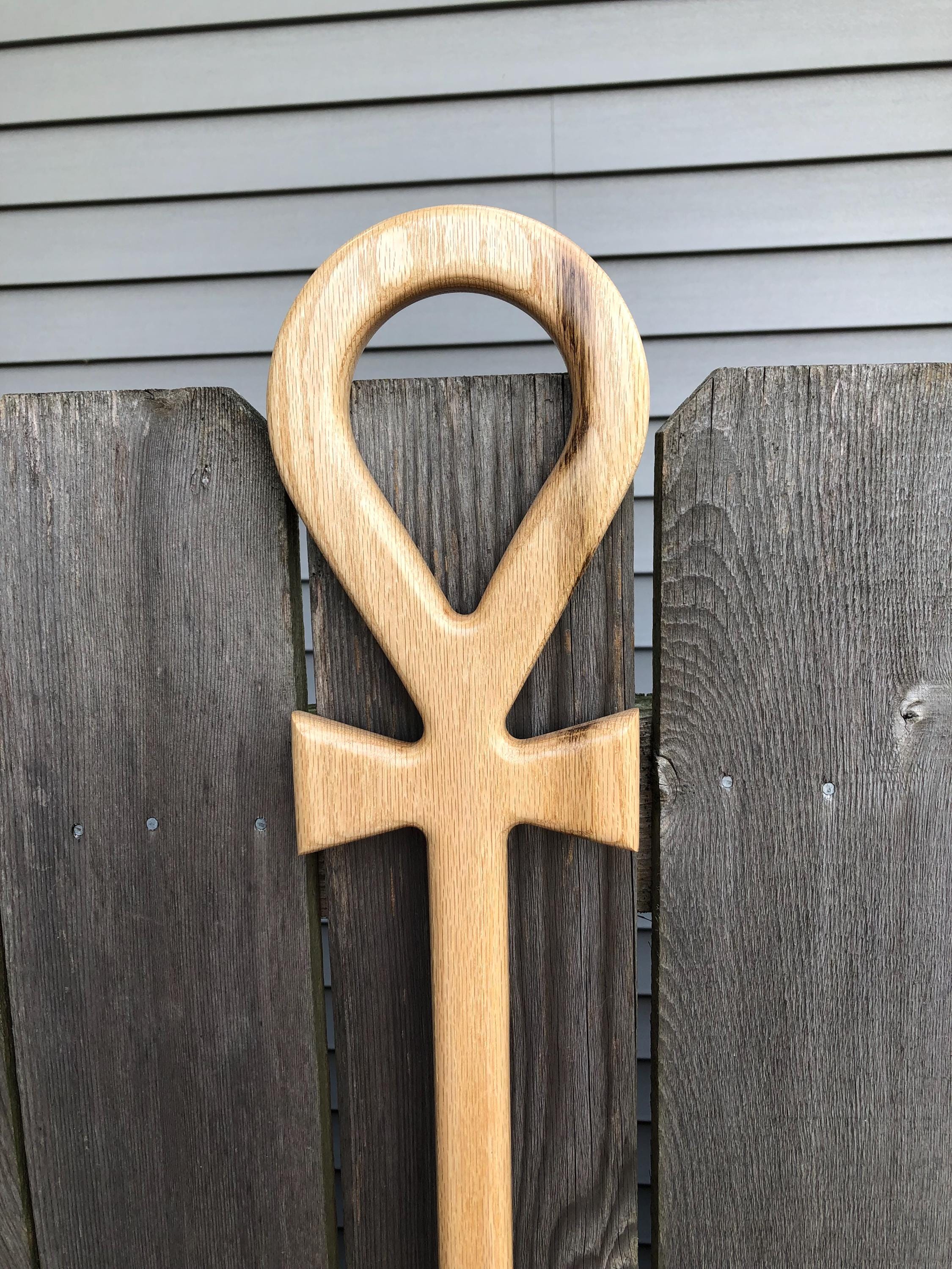 Handcrafted ANKH STAFF by Tpcanes - Solid Red Oak Wood-73