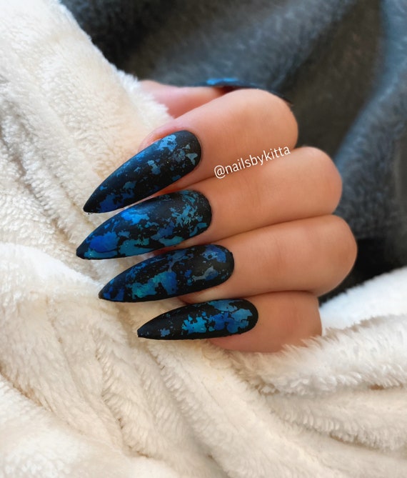 Matte Blue Egg Shell Press On Nails Set Free Shipping Etsy