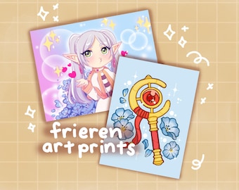 Mini Elf Anime girl Print Magical Staff Small Art Prints
