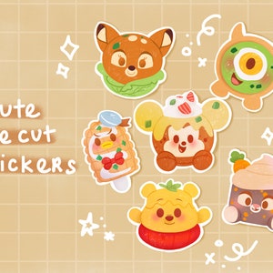 Cute Die Cut Food Stickers l Kawaii Animal Cartoon Stickers l Notebook, Waterbottle, Planner, Journal Bujo