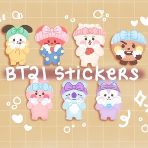 Pegatinas lindas de BT21, pegatinas para botellas de agua, pegatinas para portátiles, pegatinas para cuadernos, pegatinas troqueladas