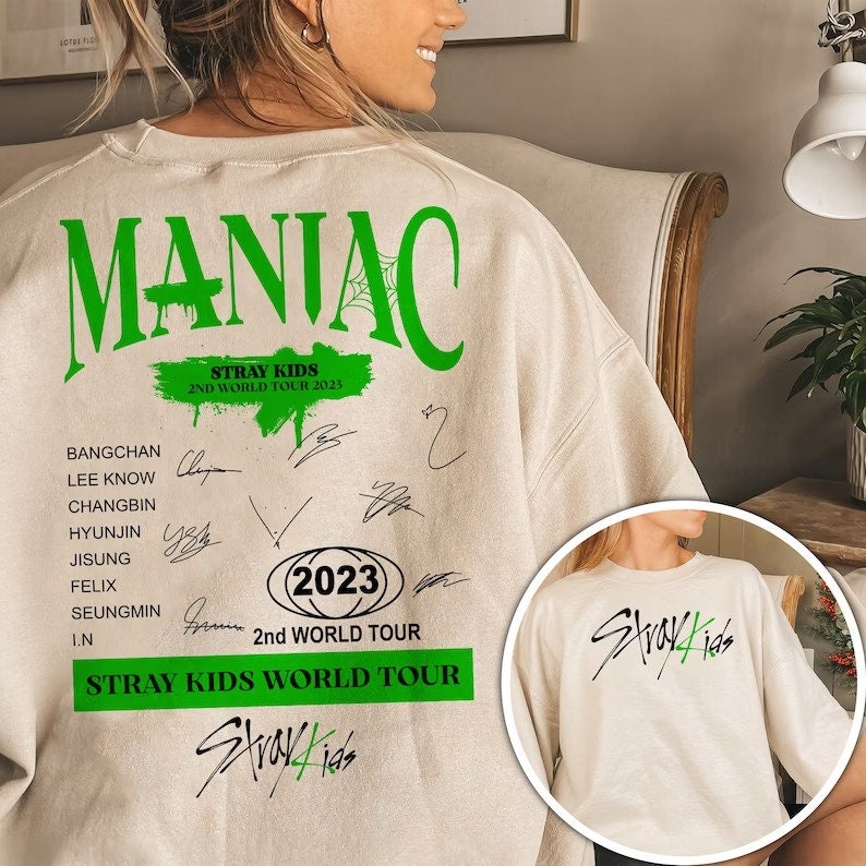 Maniac World Tour Sweatshirt. Stray Kids Maniac Tour Shirt. Stray Kids  World Tour Shirt sold by Eva Wu | SKU 39619063 | 25% OFF Printerval