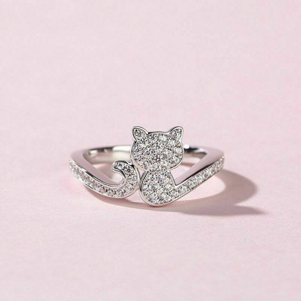 Simple Cat Design Unique Engagement Ring/Wedding Bridal | Etsy