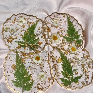 White Floral and Gold Flake Resin Coasters image 7