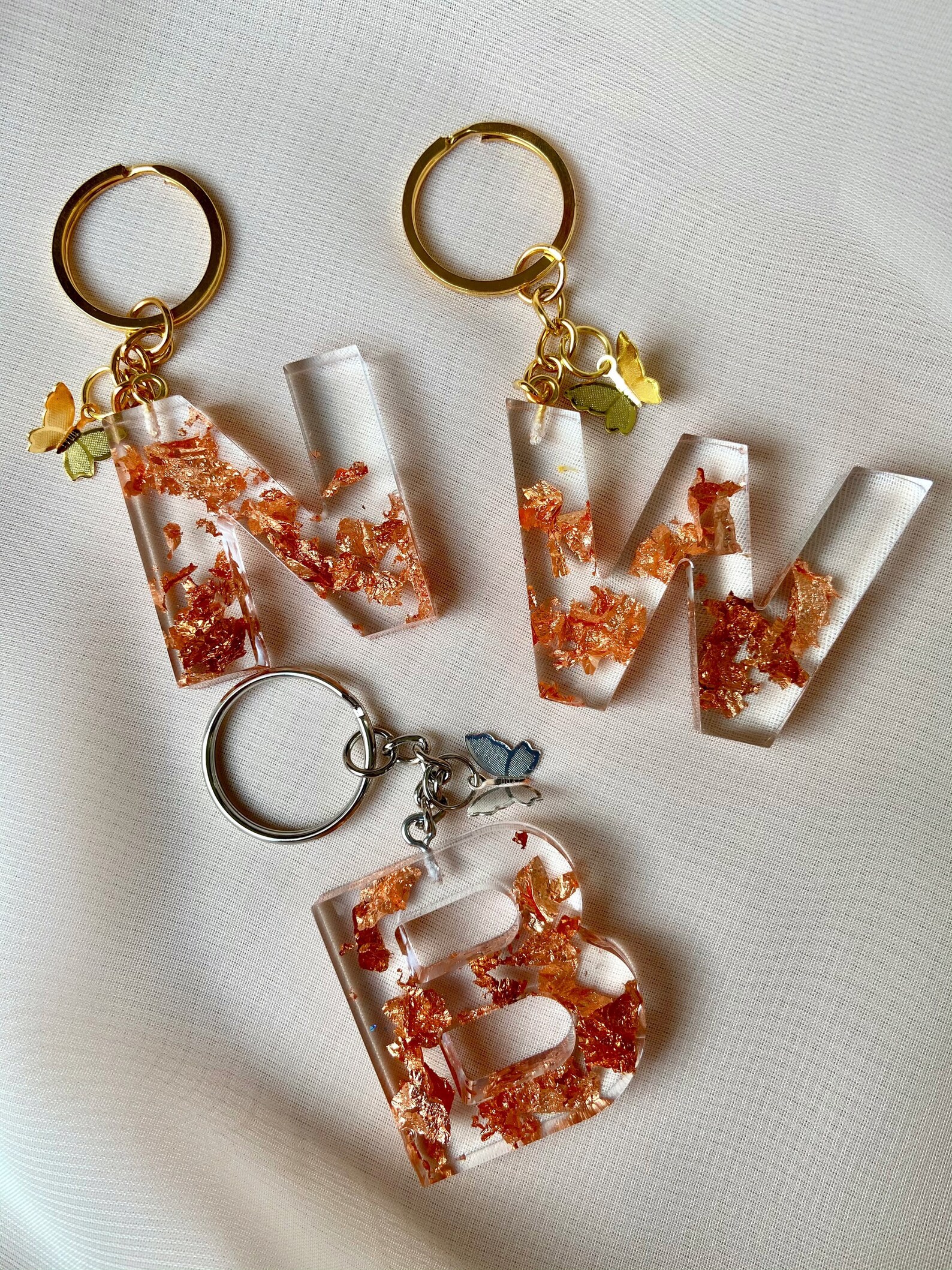 Custom Resin Initial Letter Keychain with Flakes AZ Etsy