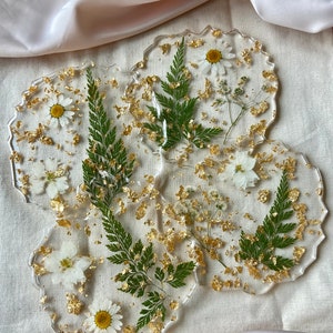 White Floral and Gold Flake Resin Coasters image 9