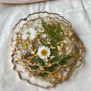 White Floral and Gold Flake Resin Coasters image 10