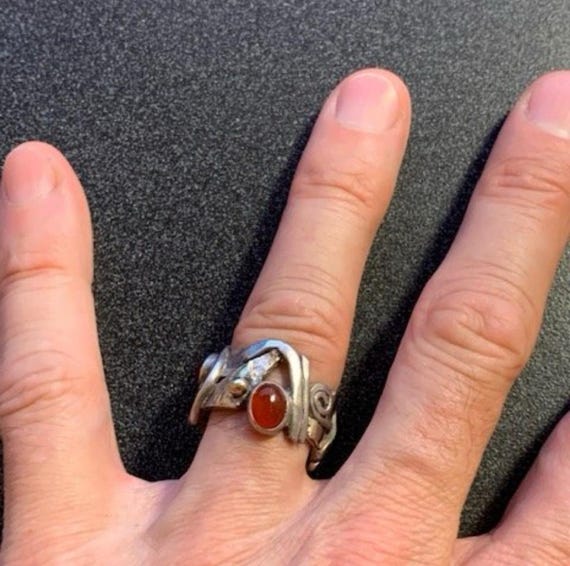 Custom Gold Nugget, Sterling Silver, Amber Stone Ring - Size 9.5 View 4