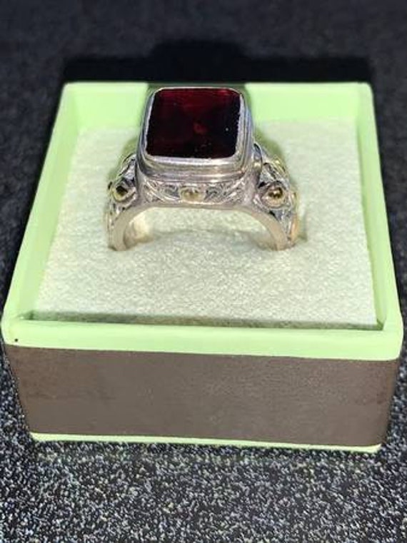 Balinese Garnet Ring, Sterling Silver & 18kt Gold… - image 2