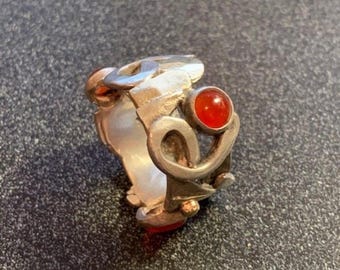 Custom Gold Nugget, Sterling Silver, Amber Stone Ring - Size 9.5