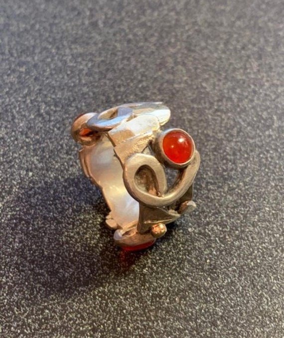 Custom Gold Nugget, Sterling Silver, Amber Stone Ring - Size 9.5