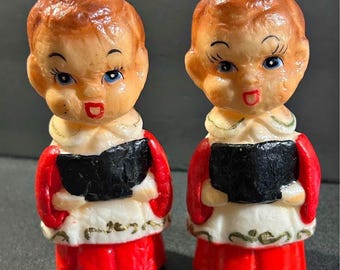 vintage Christmas choir caroler candles from the mid-20th century (1950s–1970s).