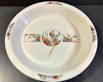Royal Rochester "Golden Pheasant" pie plate stamped marks Fraunfelter China.