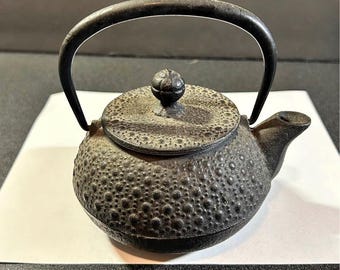 Vintage Japanese Iwachivasy iron teapot known as a Tetsubin or Kyusu. Authentic Nambu Tekki ironware