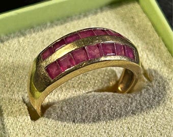 Vintage Ross-Simons 14K Yellow Gold Channel-Set Ruby Dome Ring Band – Size 8 (3.72g) 1.7ct rubies.