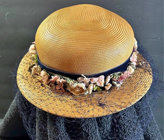 vintage straw boater hat from the 1940s-1950s by … - image 1
