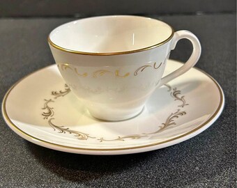 Royal Doulton Rondo French Provincial bone china teacup and saucer set.