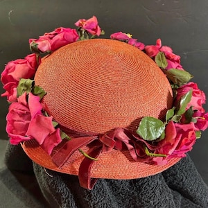 Vintage 50s Leslie James Women’s Cloche Hat Coral Satin Flowers JW Robinson leslie james Products for Sale up to 90% Off Retail: Poshmark main image 2