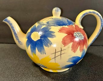 Vintage SMF Majolika Schramer’s Germany, hand painted teapot #18 with floral design. 1950-60’s rare.