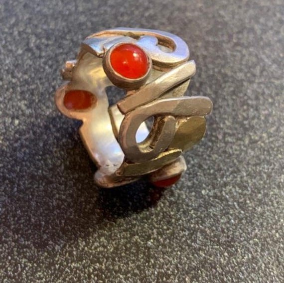 Custom Gold Nugget, Sterling Silver, Amber Stone Ring - Size 9.5 View 2