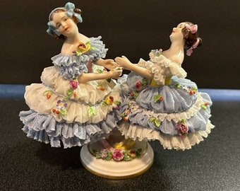 Dresden Volkstedt Germany Porcelain Lace Figurine -Twins  Dancing