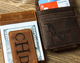 Clip de dinero magnético de cuero personalizado, clip de dinero para padrinos de boda, billetera personalizada, tarjetero personalizado, regalo de aniversario para hombres, regalo del día del padre