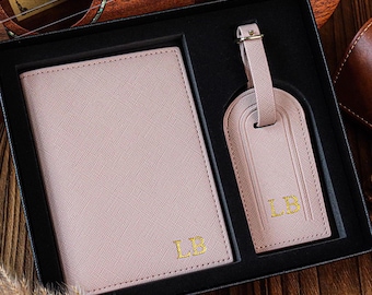 Porta pasaporte personalizado y etiqueta de equipaje, billetera personalizada para pasaporte, regalo de boda, regalo de viaje para ella, propuesta de padrino, accesorios de viaje