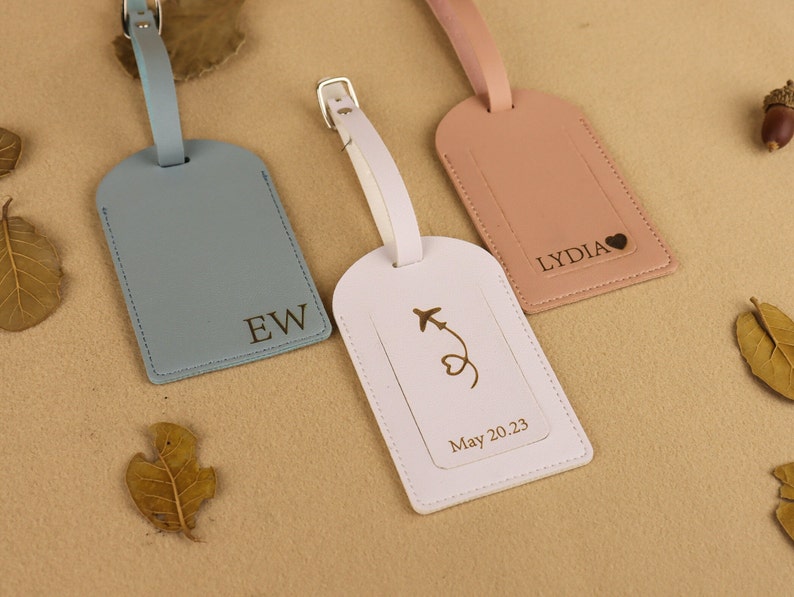 Personalized Leather Monogrammed Luggage Tags Wedding Passport Cover Custom Luggage Tag Best Friend/Bridesmaid Gift Wedding Travel Gift image 5