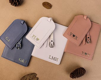 Porta pasaporte de cuero personalizado y etiqueta de equipaje, funda de pasaporte personalizada, regalos de fiesta para el novio, regalo de luna de miel, regalos de viaje, regalos para ella