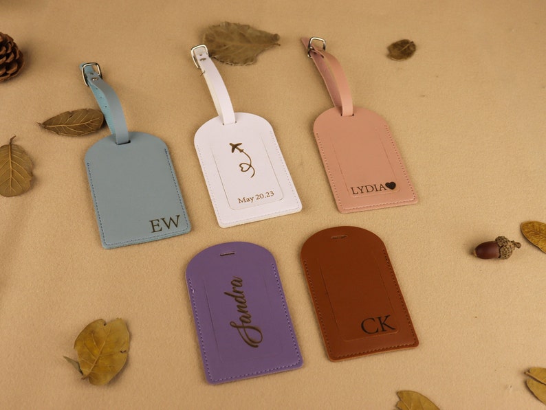 Personalized Leather Monogrammed Luggage Tags Wedding Passport Cover Custom Luggage Tag Best Friend/Bridesmaid Gift Wedding Travel Gift image 6