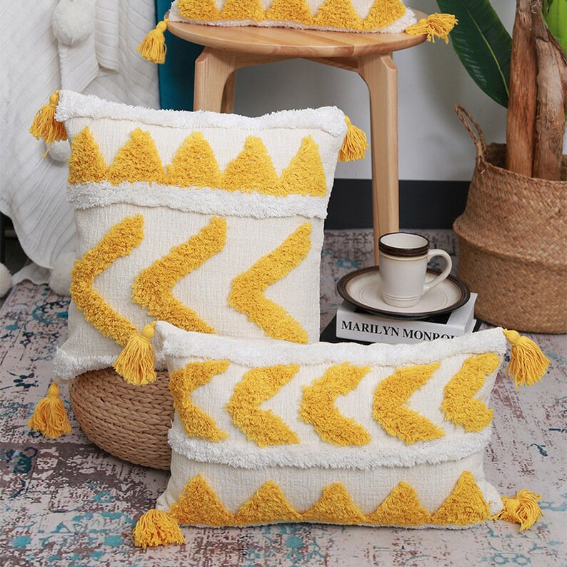 Pillow Cover \u2022 Throw Pillow \u2022 Tassel Pillow \u2022 Cushion Cover \u2022 Decorative Pillow \u2022 18x18 Inches \u2022 12X20 Inches