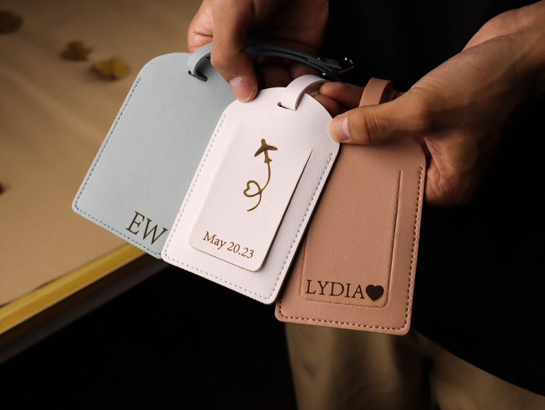 Personalized Leather Monogrammed Luggage Tags Wedding Passport Cover Custom Luggage Tag Best Friend/Bridesmaid Gift Wedding Travel Gift image 2