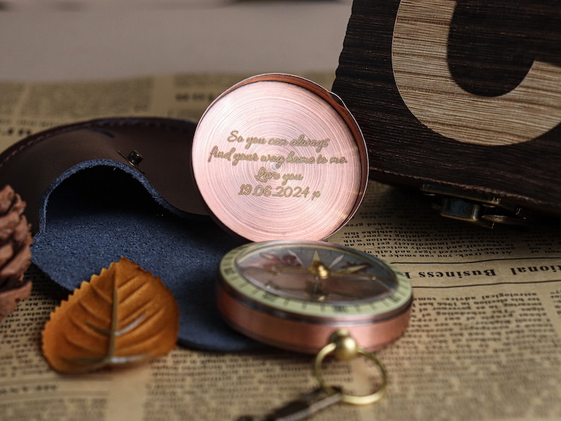 Custom Pink Brass Compass With Handwriting | Personalized Engraved ...