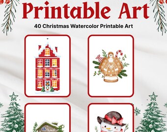 Láminas navideñas imprimibles / Set de láminas navideñas en acuarela (Descarga digital)