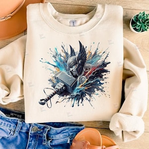 PNG Thor Hammer Clipart Mjolnir Mitologia norrena Mcu Supereroi Splash File di progettazione digitale per sublimazione Tshirt Tazza Tumbler Wall Art
